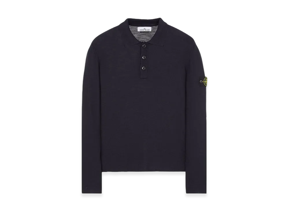 Stone Island 535B9 Reverse Stocking Stitch Slub Wool Nylon Polo Shirt Knit - 23FW "Navy Blue"