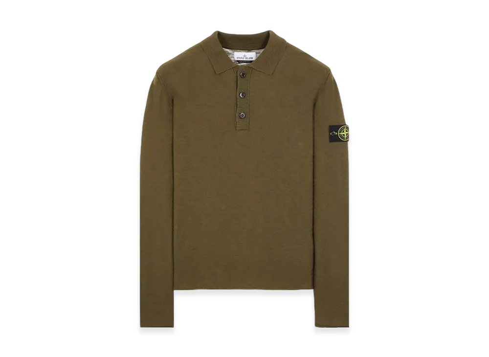 Stone Island 535B9 Reverse Stocking Stitch Slub Wool Nylon Polo Shirt Knit - 23FW "Olive Green"