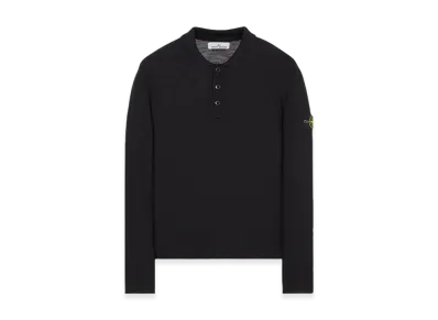 Stone Island 535B9 Reverse Stocking Stitch Slub Wool Nylon Polo Shirt Knit - 23FW "Black"