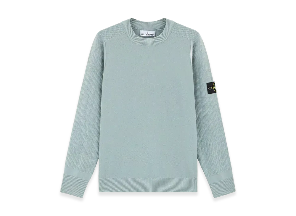Stone Island 534A4 Stretch RWS Wool Crewneck Sweater with Ribbed Details - 24FW "Green Grey"