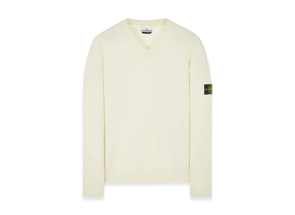 Stone Island 533A3 Lambswool V-Neck Knit - 23FW "Natural White"