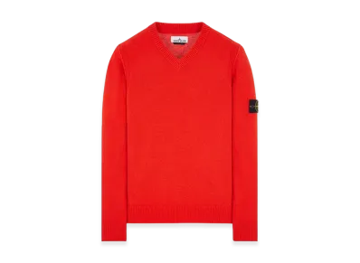 Stone Island 533A3 Lambswool V-Neck Knit - 23FW "Lobster Red"