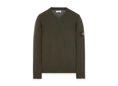 Stone Island 533A3 Lambswool V-Neck Knit - 23FW "Olive Green"