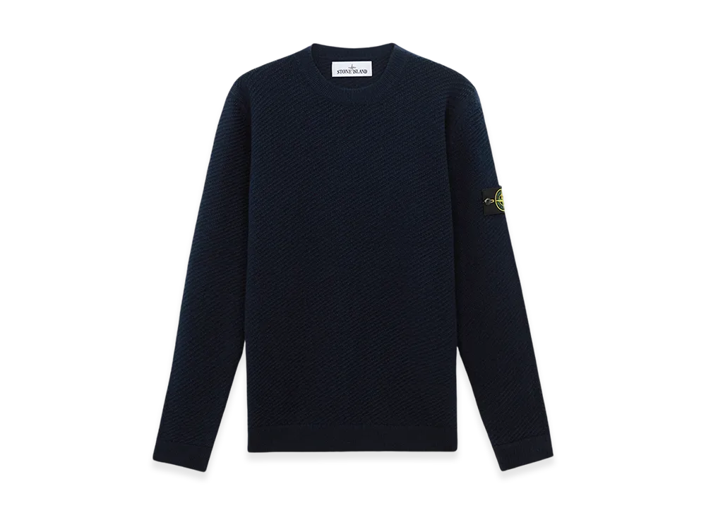 Stone Island 531B6 RWS Geelong Wool Loose Fit Crewneck Sweater with Ribbed Details - 24FW "Navy Blue"