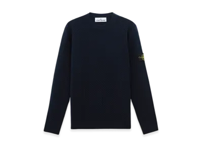 Stone Island 531B6 RWS Geelong Wool Loose Fit Crewneck Sweater with Ribbed Details - 24FW "Navy Blue"