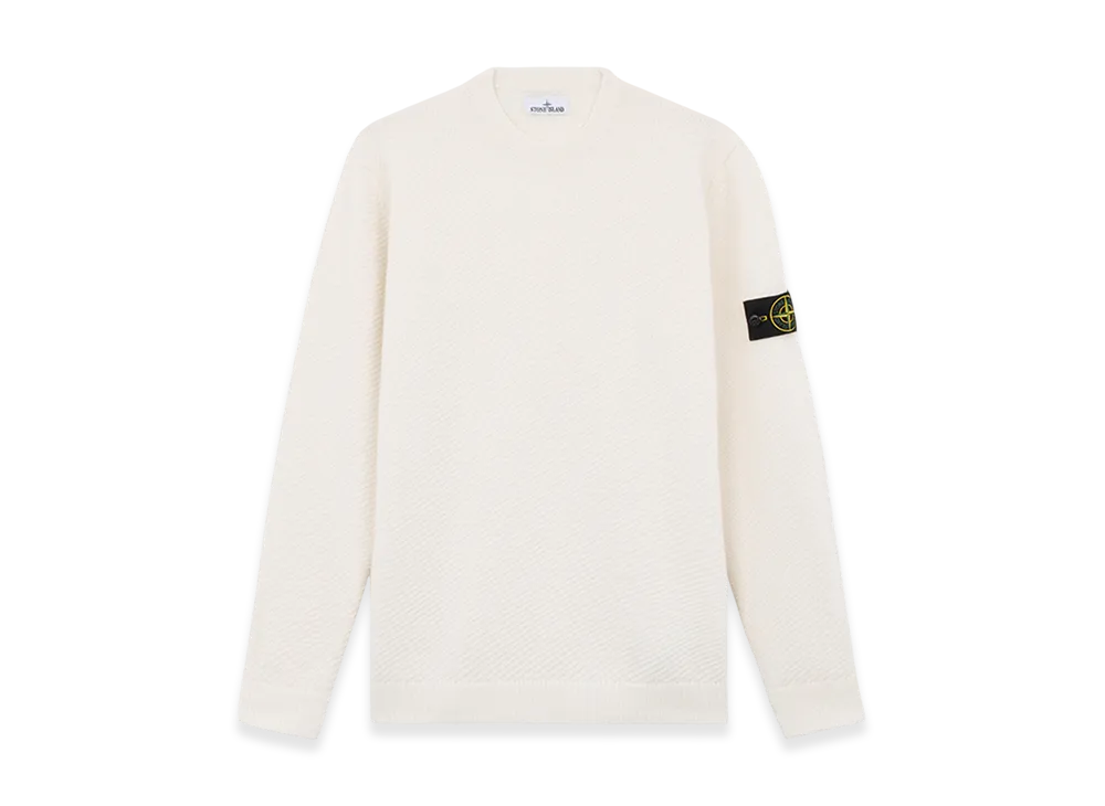 Stone Island 531B6 RWS Geelong Wool Loose Fit Crewneck Sweater with Ribbed Details - 24FW "Natural White"