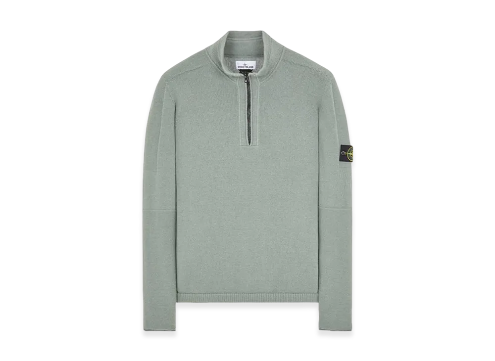Stone Island 529A3 Partly Stocking Lambswool Half Zip Knit - 23FW "Sage Green"