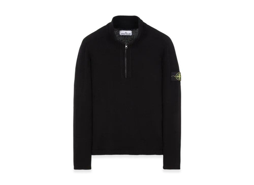 Stone Island 529A3 Partly Stocking Lambswool Half Zip Knit - 23FW "Black"