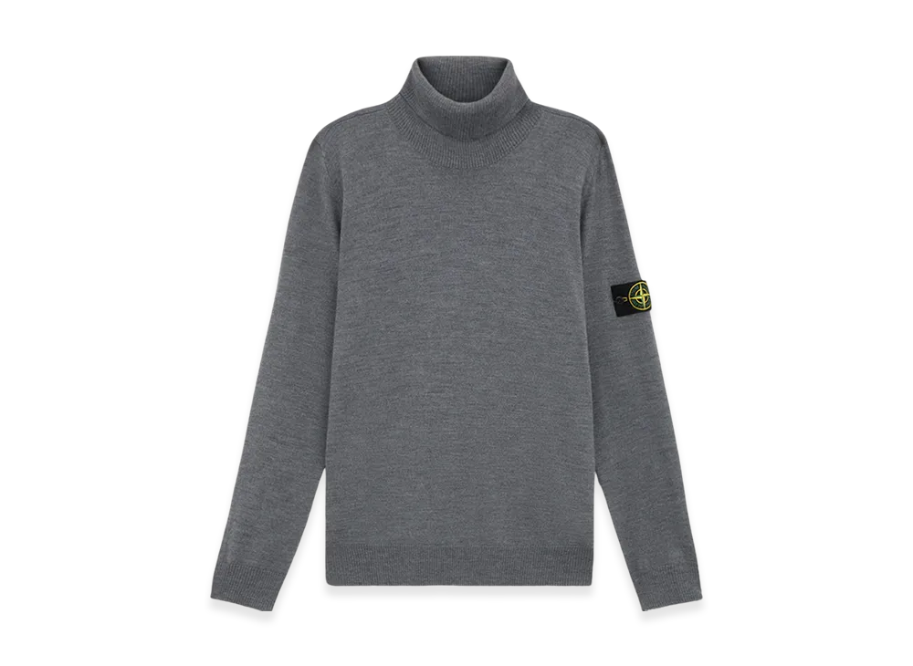 Stone Island 525C4 Light Pure RWS Wool Turtleneck Sweater with Ribbed Details - 24FW "Dark Grey Melange"