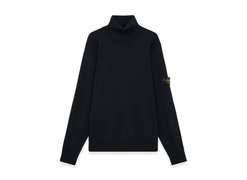 Stone Island 525C4 Light Pure RWS Wool Turtleneck Sweater with Ribbed Details - 24FW "Black"