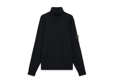 Stone Island 525C4 Light Pure RWS Wool Turtleneck Sweater with Ribbed Details - 24FW "Black"
