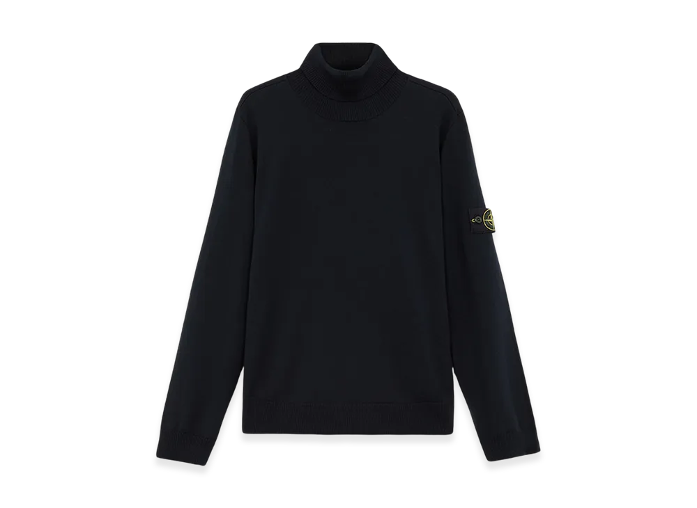 Stone Island 525C4 Light Pure RWS Wool Turtleneck Sweater with Ribbed Details - 24FW "Navy Blue"