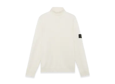 Stone Island 525C4 Light Pure RWS Wool Turtleneck Sweater with Ribbed Details - 24FW "Natural White"