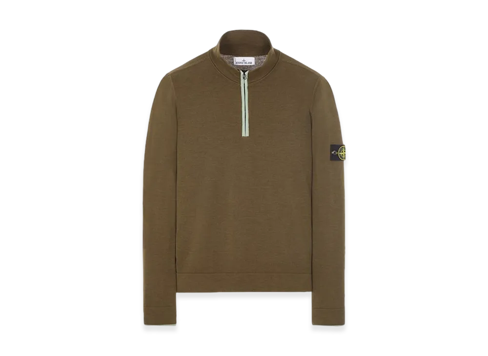 Stone Island 521A1 Stretch Wool Half Zip Up Knit - 23FW "Olive Green"