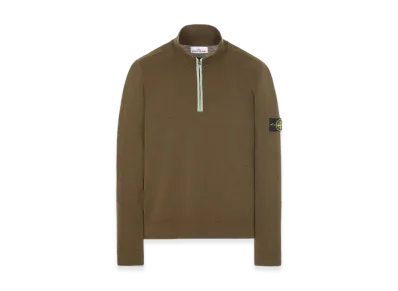 Stone Island 521A1 Stretch Wool Half Zip Up Knit - 23FW "Olive Green"