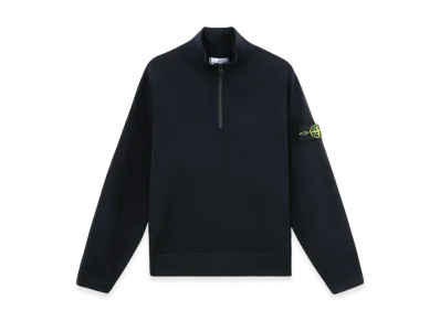 Stone Island 521A1 Stretch RWS Wool Half Zipper Sweater with Ribbed Details - 24FW "Navy Blue"