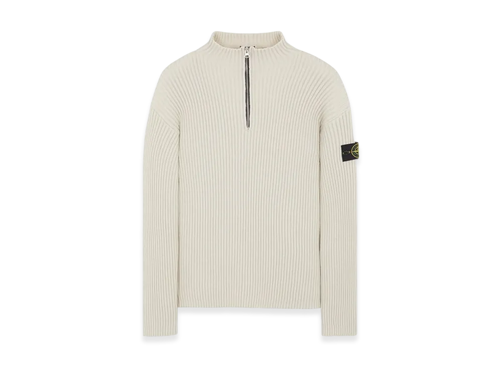 Stone Island 516C2 Full-Rib Wool Half Zip Up Knit - 23FW "Stucco"