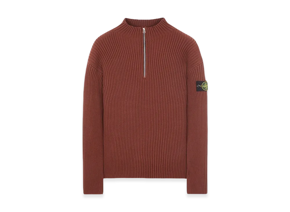 Stone Island 516C2 Full-Rib Wool Half Zip Up Knit - 23FW "Chestnut Brown"