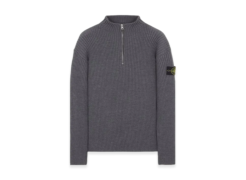 Stone Island 516C2 Full-Rib Wool Half Zip Up Knit - 23FW "Dark Grey Melange"