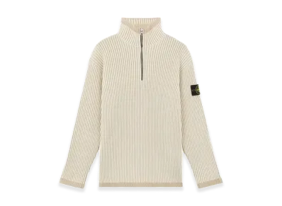 Stone Island 516C1 Vanise Full Rib RWS Wool Loose Fit Half-Zipper Sweater - 24FW "Natural White"