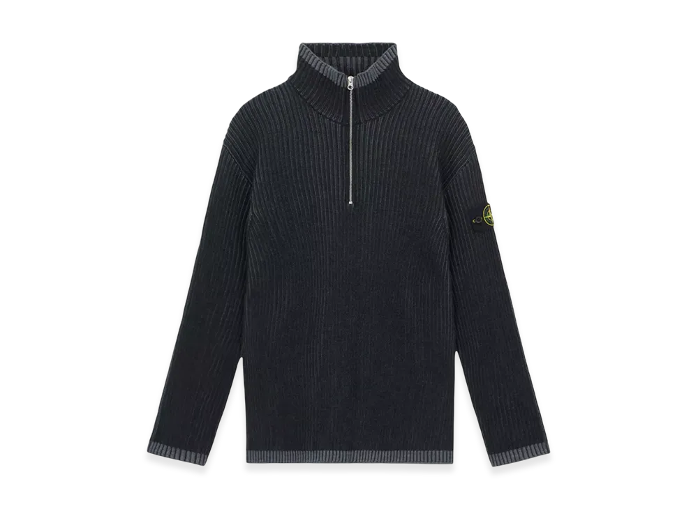 Stone Island 516C1 Vanise Full Rib RWS Wool Loose Fit Half-Zipper Sweater - 24FW "Charcoal Grey Melange"
