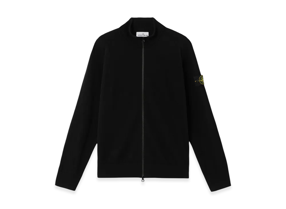 Stone Island 5100044 Light RWS Geelong Wool Loose Fit Zip Cardigan with Ribbing - 25SS "Black"