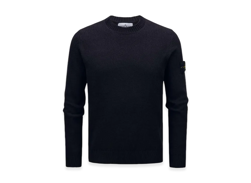 Stone Island 5100042 Raw Hand Organic Cotton Crewneck Sweater with Ribbed Details - 25SS "Black"