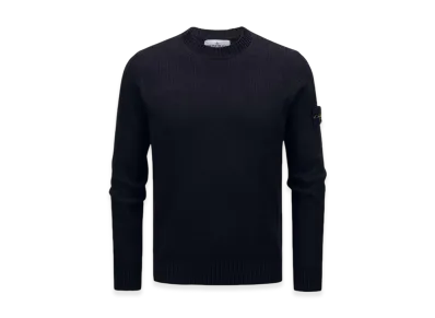 Stone Island 5100042 Raw Hand Organic Cotton Crewneck Sweater with Ribbed Details - 25SS "Black"