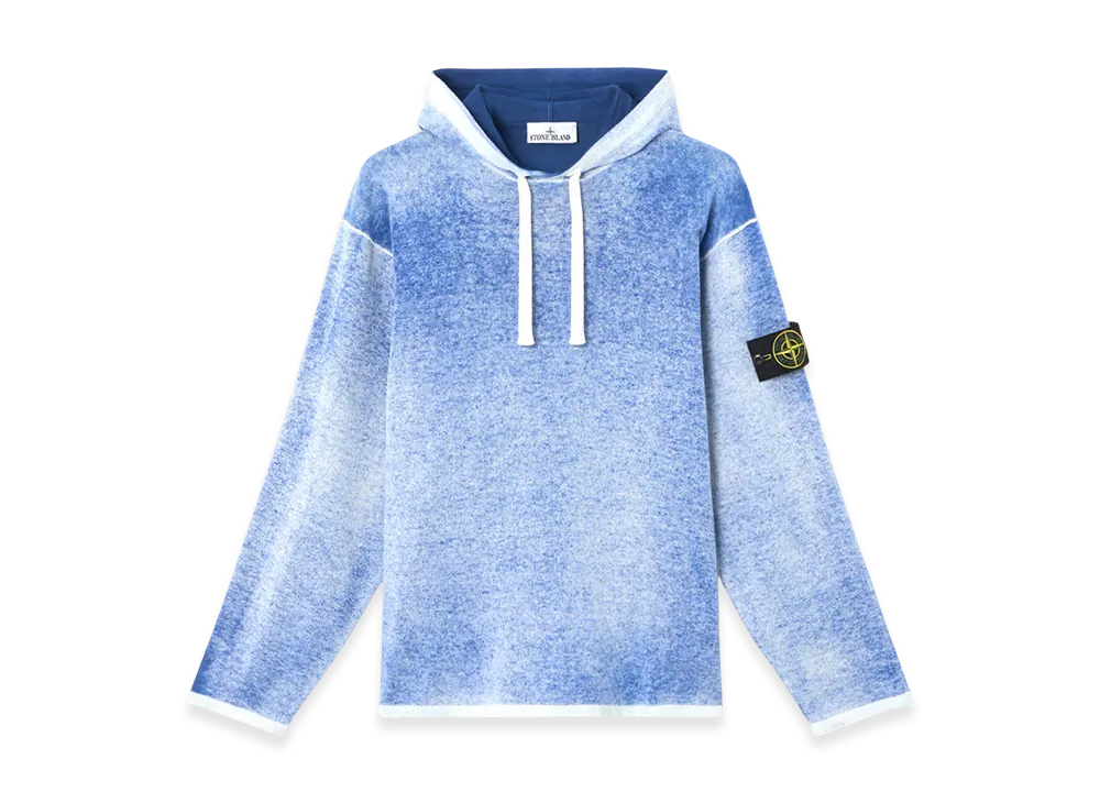 Stone Island 5100029 Raw Hand Light Organic Cotton Oversized Fit Hooded Jumper with Airbrushed Interior - 25SS "Marine Blue"