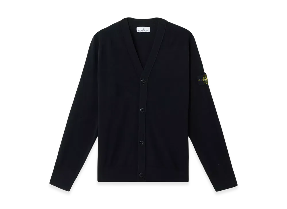 Stone Island 5100023 Light RWS Geelong Wool Oversized-Fit V-Neck Cardigan with Buttons - 25SS "Black"