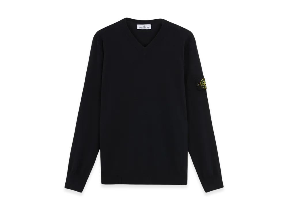 Stone Island 501C4 Light Pure RWS Wool V-Neck Sweater with Ribbing - 24FW "Navy Blue"