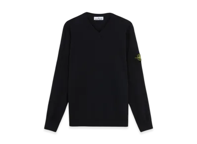 Stone Island 501C4 Light Pure RWS Wool V-Neck Sweater with Ribbing - 24FW "Navy Blue"