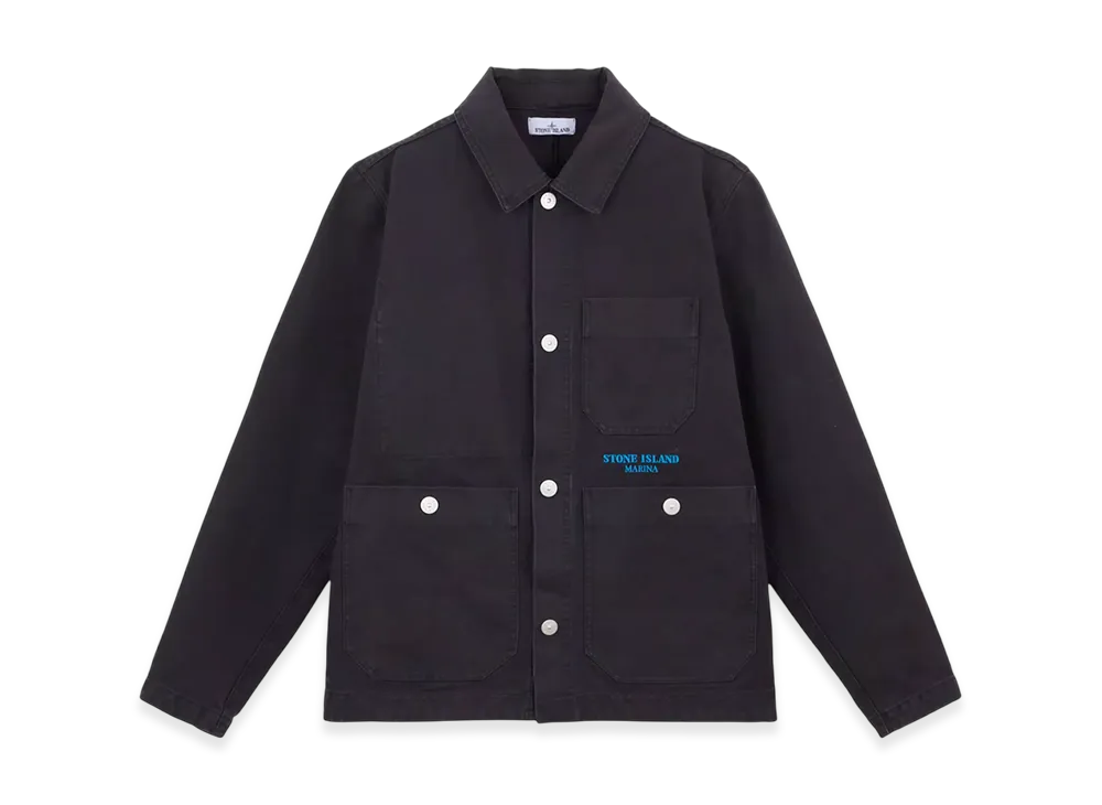 Stone Island 442X9 Plated Cotton Canvas Stone Island Marina Shirt Jacket with Anti-Drop - 24FW "Ink Blue"