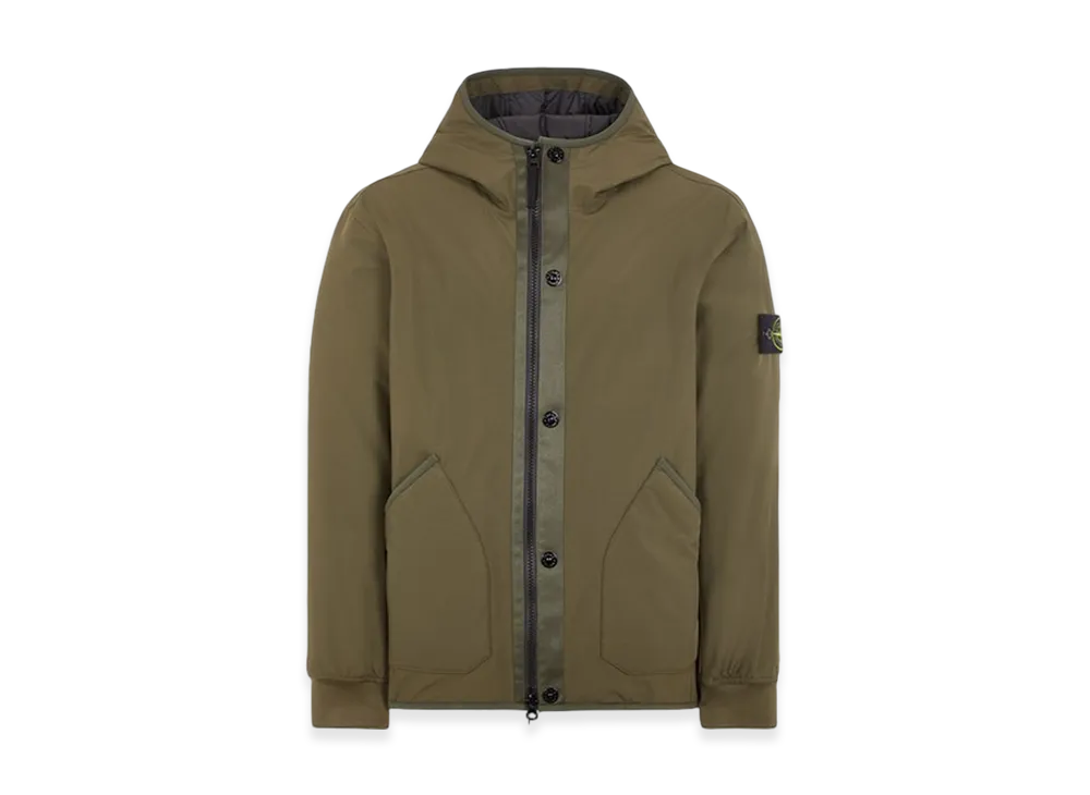 Stone Island 41027 Soft Shell-R E.Dye Pure Insulation Technology Recycled Polyester Primaloft Hooded Blouson - 23FW "Olive Green"