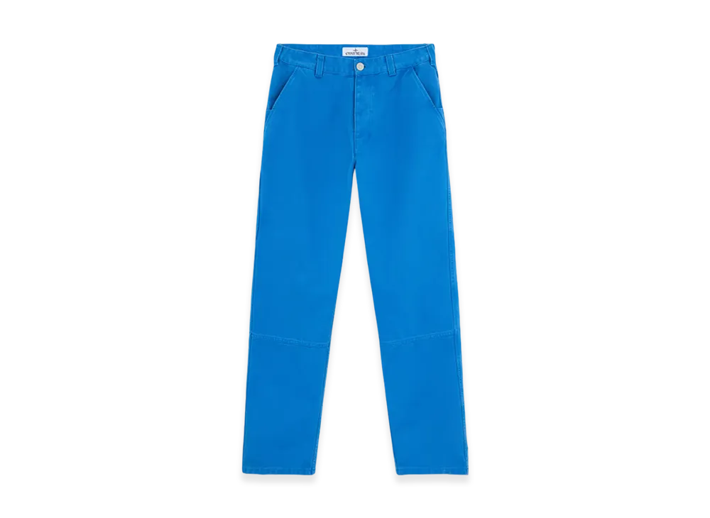 Stone Island 320X9 Marina Plated Cotton Canvas Chino Pants with Worn Effect - 24FW "Bright Blue"