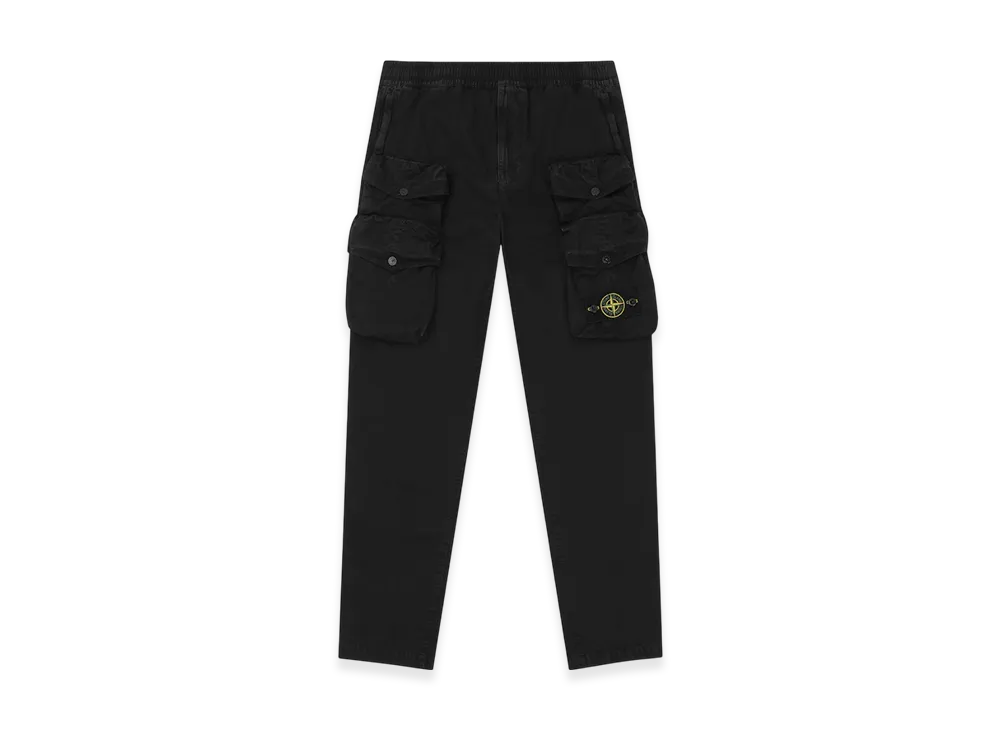 Stone Island 314WA Brushed Cotton Canvas Garment Dyed Cargo Pants - 22SS "Black"
