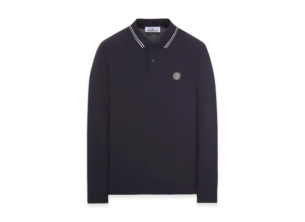 Stone Island 2SL18 Stretch Organic Pique Long-Sleeve Polo - 24SS "Blue"