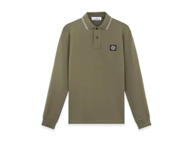 Stone Island 2SL18 Stretch Organic Cotton Pique Slim Fit Long-Sleeve Polo Shirt - 24FW "Musk Green"