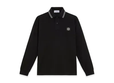 Stone Island 2SL18 Stretch Organic Cotton Pique Slim Fit Long-Sleeve Polo Shirt - 24FW "Black"