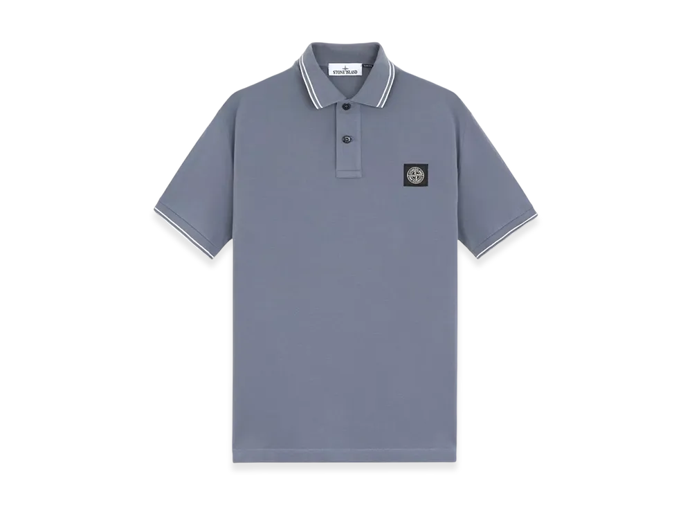 Stone Island 2SC18 Stretch Organic Cotton Pique Slim Fit Short-Sleeve Polo Shirt - 24FW "Mid Blue"