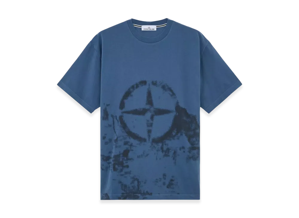 Stone Island 2RCE7 24/2 Cotton Jersey Short-Sleeve T-Shirt with Camouflage Print - 24FW "Avio Blue"
