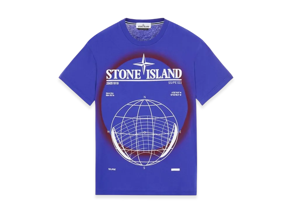 Stone Island 2NS96 30/1 Cotton Jersey Solar Eclipse Two Print Garment Dyed T-Shirt - 22SS "Bluette"