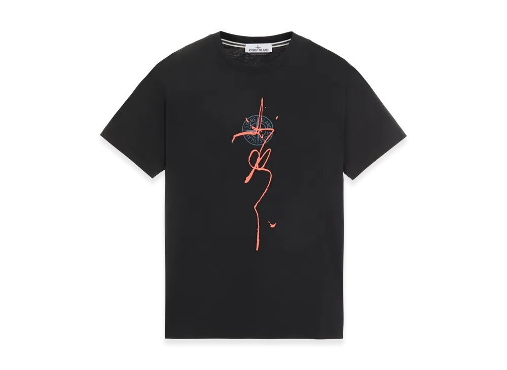 Stone Island 2NS79 30/1 Cotton Jersey Ink One Print Garment Dyed T-Shirt - 22SS "Black"