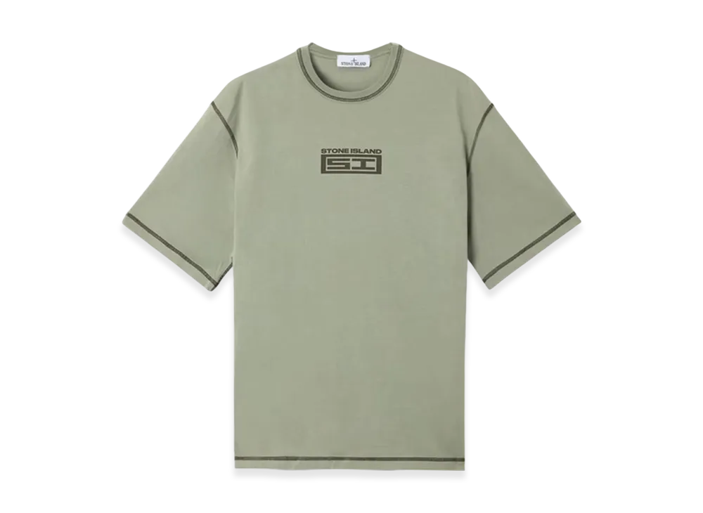 Stone Island 2100011 Combed Organic Cotton Jersey Short-Sleeve T-Shirt with Engineering One Print - 25SS "Sage Green"