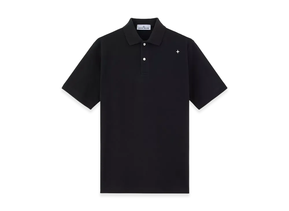 Stone Island 203G4 50/2 Organic Cotton Pique Stone Island Stellina Short-Sleeve Polo Shirt with Snaps - 24FW "Marine Blue"