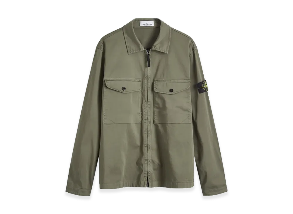 Stone Island 12808 Organic Stretch Cotton Satin Overshirt - 24FW "Musk Green"