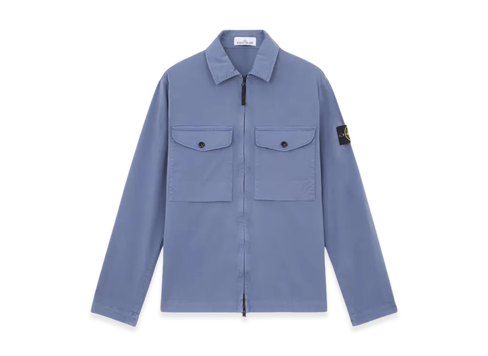 Stone Island 12808 Organic Stretch Cotton Satin Overshirt - 24FW "Mid Blue"