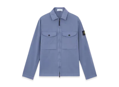 Stone Island 12808 Organic Stretch Cotton Satin Overshirt - 24FW "Mid Blue"