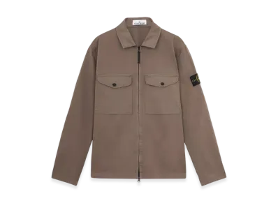 Stone Island 12808 Organic Stretch Cotton Satin Overshirt with Zipper Fastening - 24FW "Walnut Brown"