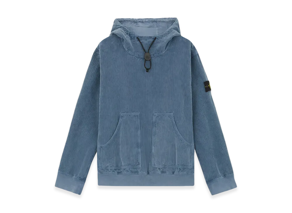 Stone Island 12106 Organic Cotton Corduroy 800 Frost Finish Loose Fit Hooded Overshirt - 24FW "Mid Blue"